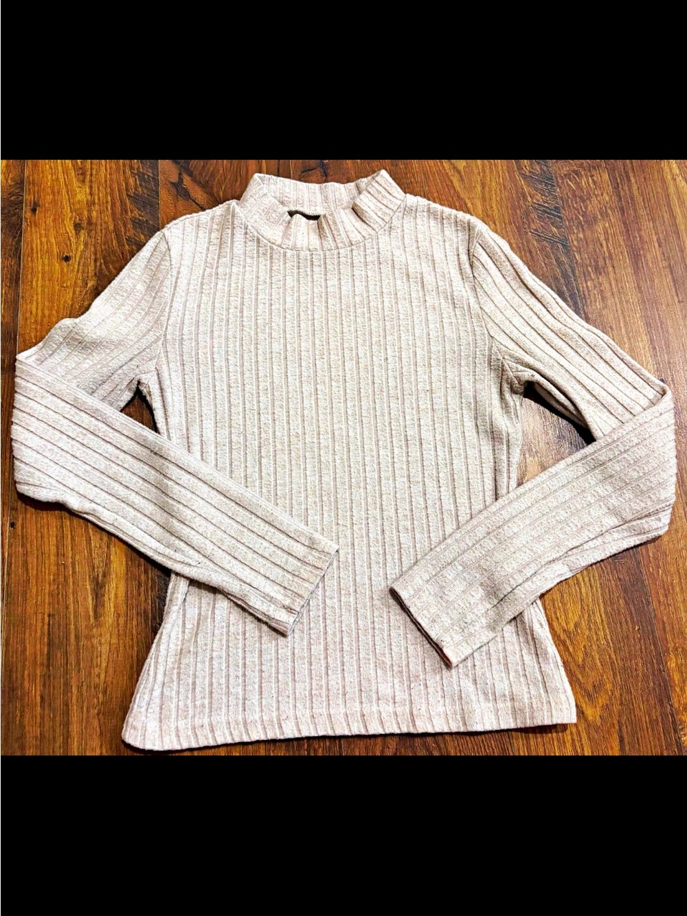 SHEIN Cream Ribbed Turtleneck Sweater